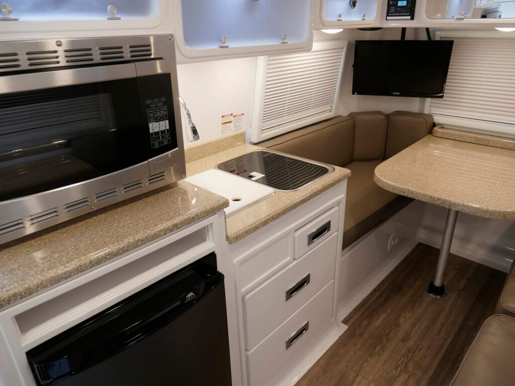 Convection Microwave in the Kitchen Galley with Dovetail Auto Latching Drawers